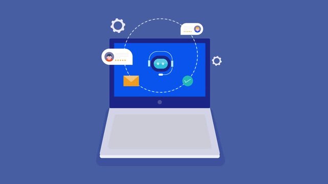 AI chatbot agent sending message and answering user question, customer support and business communication with virtual assistant conceptual video animation.