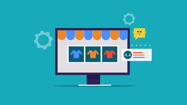 Artificial intelligence robot assistant with ecommerce product recommendation engine business technology concept video animation.