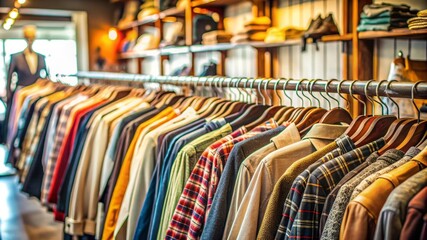 Fototapeta premium Clothing Rack With Variety Of Shirts In A Shop.