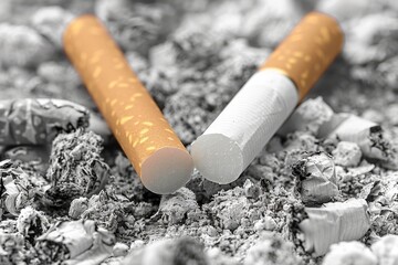 Intense close up of a smoking cigarette encapsulating the moment of ignition and the onset of addiction