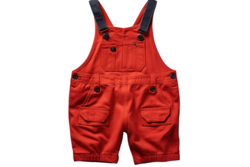 Bright Red Overalls Perfect for Summer Adventures in the Garden or Playground on White or PNG Transparent Background.