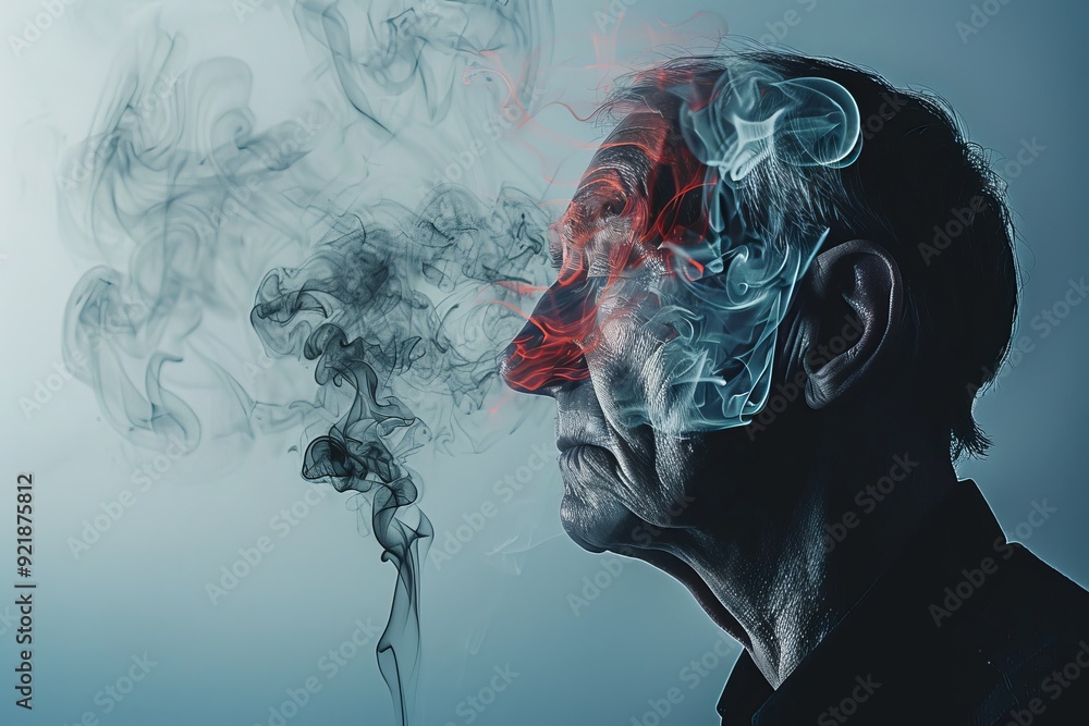 Aufkleber man enveloped in smoke a stark visual metaphor for the suffocating effect of addiction