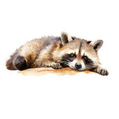 Obraz premium Cute Raccoon Laying Down Clipart Illustration