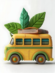 3D Flat Icon: School Bus with Books and Leaf Concept for Education Nature Connection | Dreamy Background, Isolated White Background   Adobe Stock