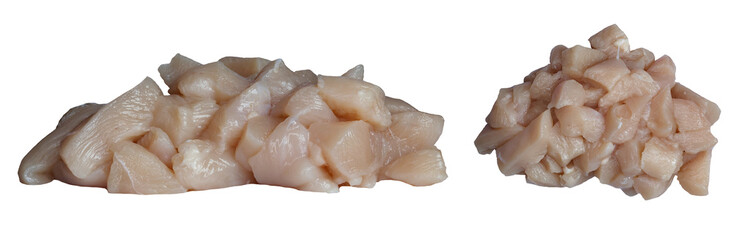 chicken breast cut into small cubes on a transparent background