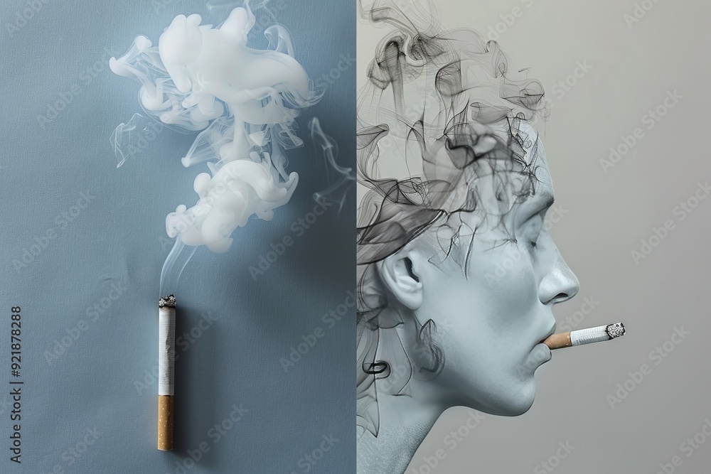 Aufkleber womans face partially obscured by flowing smoke exploring themes of identity and concealment in mode