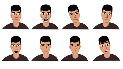 A man with different emotional expressions. Isolated on a white background.