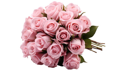 Delicate Pink Roses Arranged Elegantly in a Full Bouquet for a Romantic Occasion on White or PNG Transparent Background.