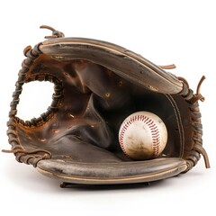 Ready to Catch: Baseball Glove Snags Ball in Isolated Background