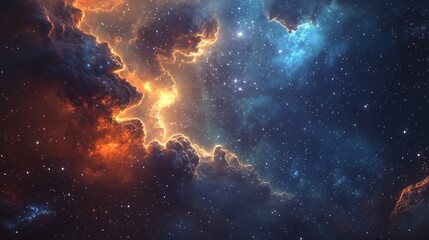 Fototapeta premium A captivating view of a cosmic dust cloud with glowing stars forming within it. The cloud's ethereal glow and the emerging stars create a beautiful and enchanting scene of stellar formation