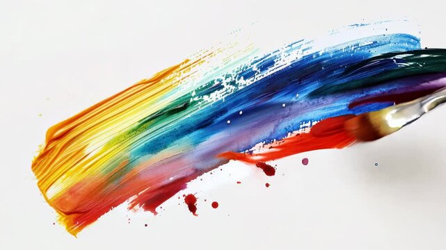 Colorful, expressionist painting with mix of bright strokes and splatters.
