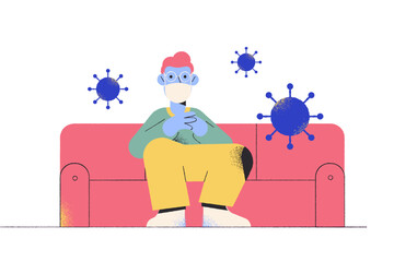 Man in face mask and viruses