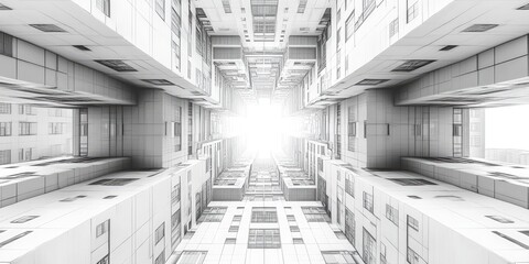 Obraz premium Abstract Building Architecture with a Bright Light at the End of the Corridor