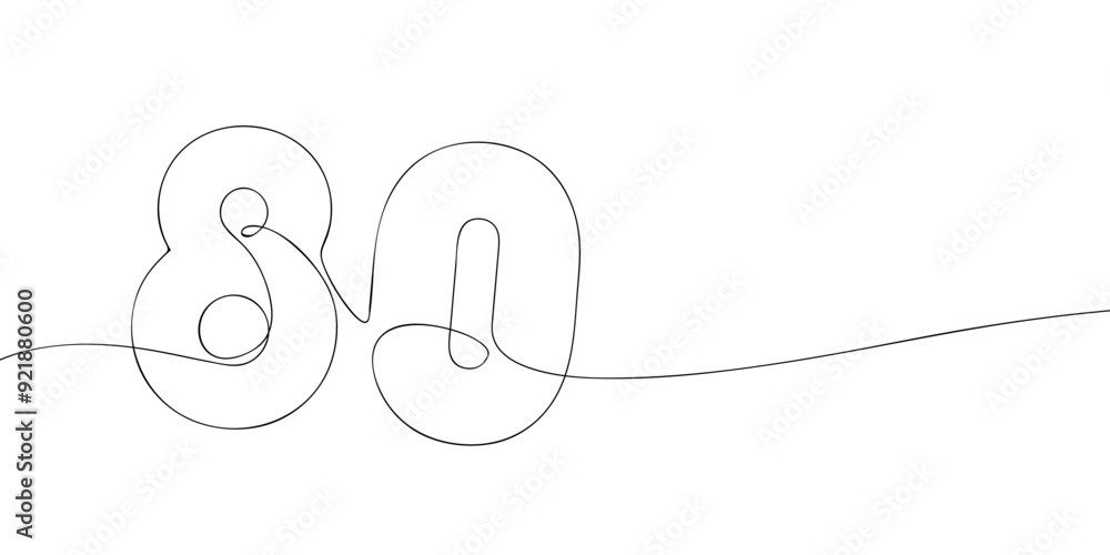 Aufkleber a single line drawing of a eighty symbol. continuous line eightieth number icon. one line icon. vect