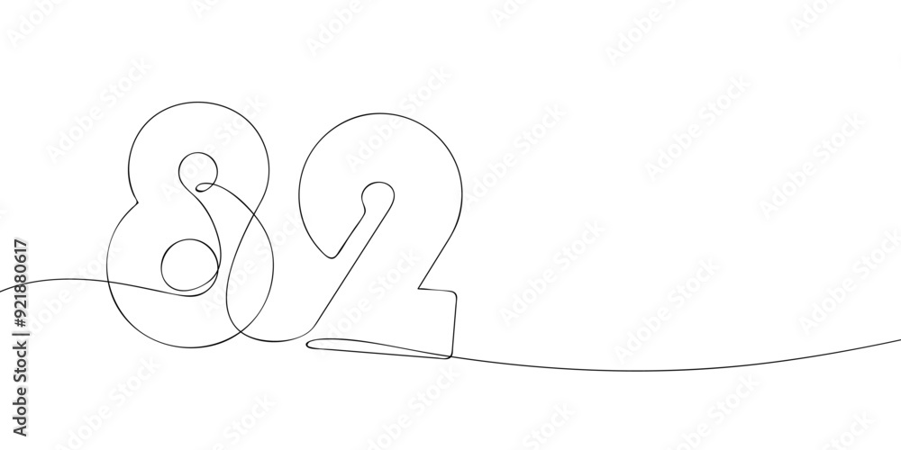 Poster a single line drawing of a eighty two symbol. continuous line eighty second number icon. one line ic