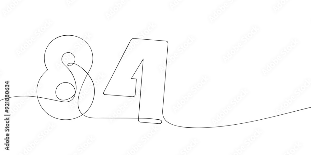 Aufkleber a single line drawing of a eighty four symbol. continuous line eighty fourth number icon. one line i