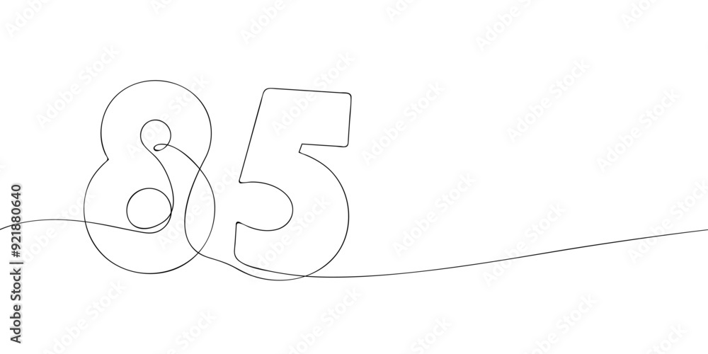 Aufkleber a single line drawing of a eighty five symbol. continuous line eighty fifth number icon. one line ic