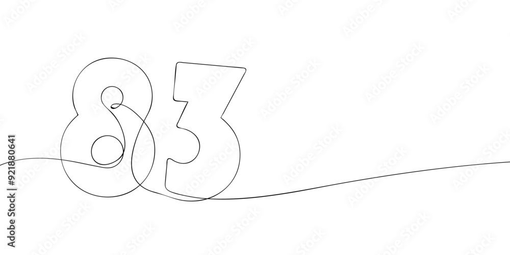 Aufkleber a single line drawing of a eighty three symbol. continuous line eighty third number icon. one line i
