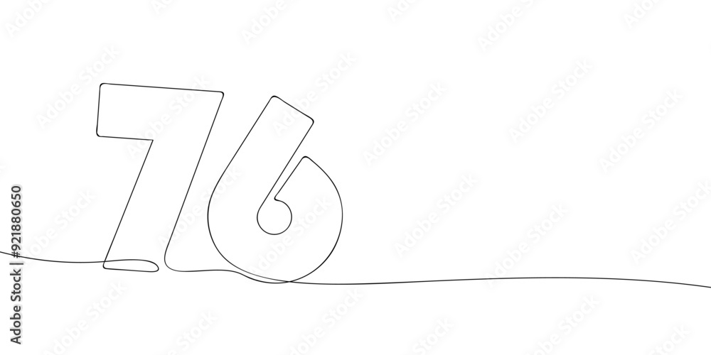 Poster a single line drawing of a seventy six symbol. continuous line seventy sixth number icon. one line i