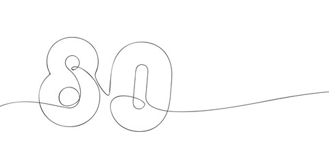 A single line drawing of a eighty symbol. Continuous line eightieth number icon. One line icon. Vector illustration.