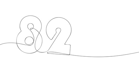 A single line drawing of a eighty two symbol. Continuous line eighty second number icon. One line icon. Vector illustration.