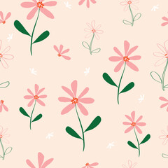 Seamless cute hand drawn flowers pattern background