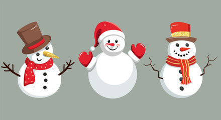 Winter characters cute snowmans set. Merry Christmas element snowman. For banner, card, package.