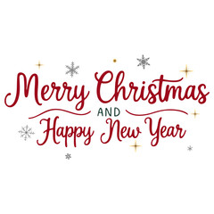 Merry christmas and Happy new year red lettering with glitter. Christmas typographic emblem. For banner, card, package.