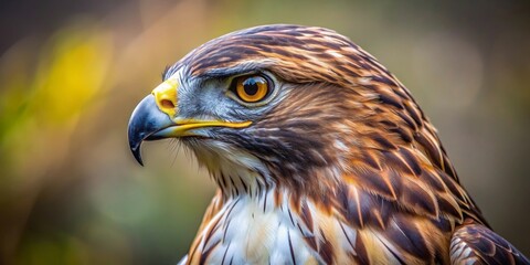 Naklejka premium Profile view of a hawk with intense gaze and intricate feather patterns , hawk, profile, intense, gaze, intricate