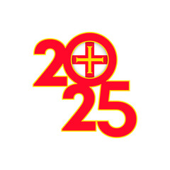2025 banner with Guernsey flag inside. Vector illustration.