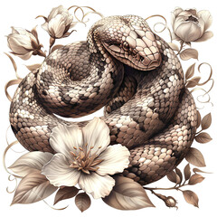Obraz premium Snake object old botanical vintage style with white isolated background design