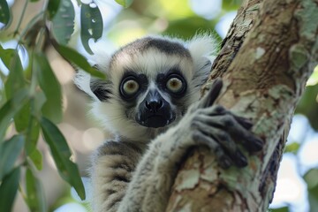 Lemur on a tree. Animals and nature.