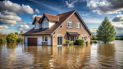 House surrounded by flood water during extreme weather conditions, Flood, house, water, weather, storm, flooding