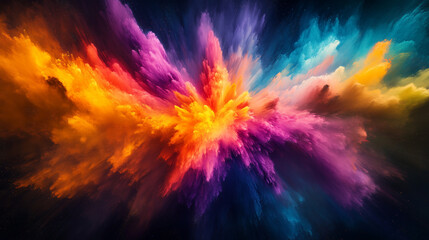 Colorful explosion of powder or paint on a dark background.