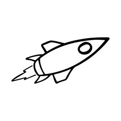 A charming, hand-drawn rocket illustration with a playful and whimsical style. Perfect for children's books, educational materials, and creative projects that require a touch of imagination and fun.