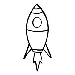 A charming, hand-drawn rocket illustration with a playful and whimsical style. Perfect for children's books, educational materials, and creative projects that require a touch of imagination and fun.