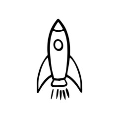 A charming, hand-drawn rocket illustration with a playful and whimsical style. Perfect for children's books, educational materials, and creative projects that require a touch of imagination and fun.