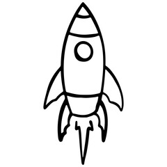 A charming, hand-drawn rocket illustration with a playful and whimsical style. Perfect for children's books, educational materials, and creative projects that require a touch of imagination and fun.