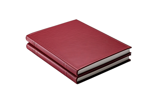Artfully Bound Red Books Stacked Elegantly on a Wooden Surface Under Soft Natural Light on White or PNG Transparent Background.