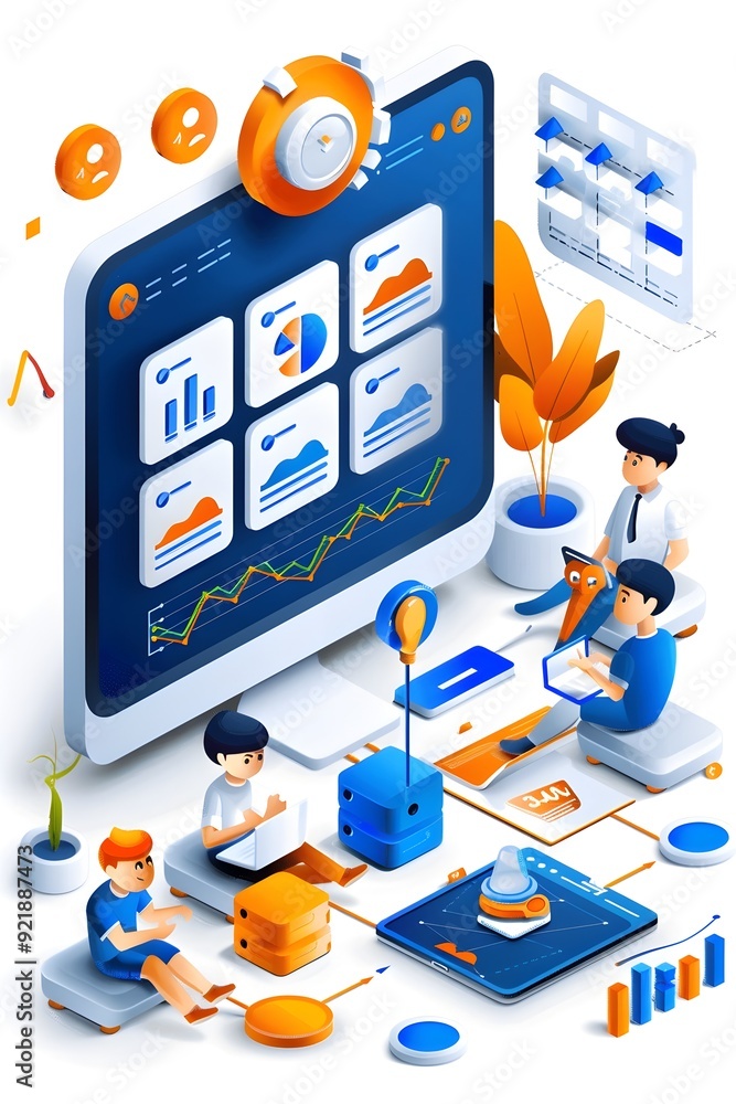 Poster business team working on data analytics project.