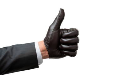 Confident Businessman Exuding Professionalism and Approval in Tailored Suit With Stylish Leather Gloves on White or PNG Transparent Background.