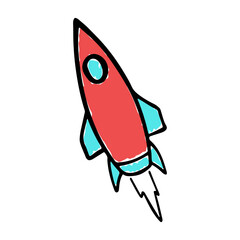 A charming, hand-drawn rocket illustration with a playful and whimsical style. Perfect for children's books, educational materials, and creative projects that require a touch of imagination and fun.
