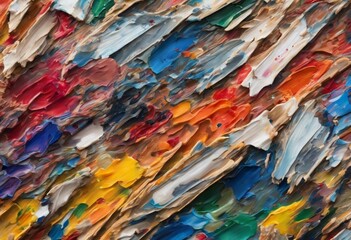 rough background of scratches from colorful palette knife with selective focus, macro, close-up.