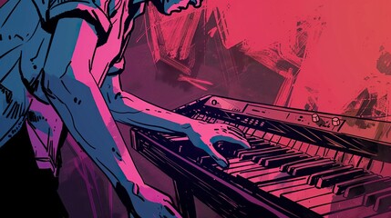 Obraz premium & radio, music, music key notes , graphic novel style ,generative ai