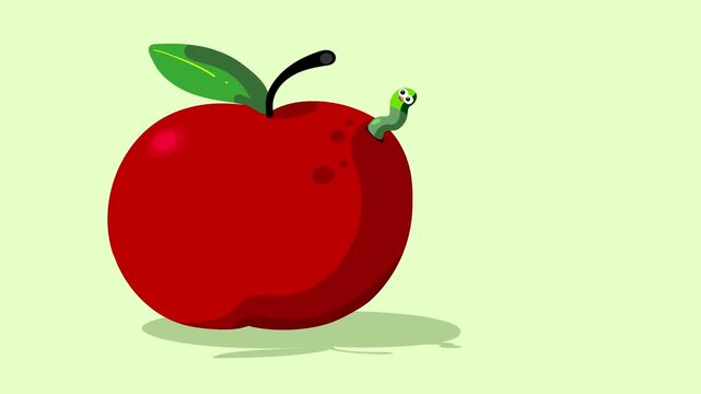 Cartoon character worm apple animation isolated. Peek-a-boo! I am here! Happy apple worm on autumn backgraound. Small earthworm good for any project. He is ready for Thanksgiving Day.