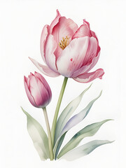 Fototapeta premium Siam tulip flowers on white background, pink tulips watercolor