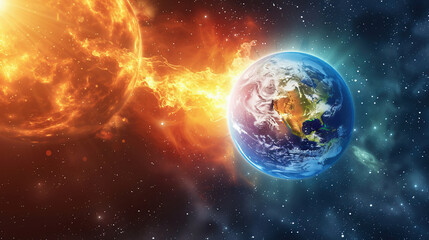 Obraz premium Earth's magnetic field against Sun's solar wind, flow of particles. Element of this image is furnished