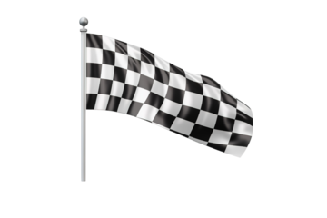 Vibrant Checkered Flag Dancing in the Breeze at a Sunny Outdoor Racing Event on White or PNG Transparent Background.