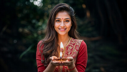 Luminous Woman in Kurti Holding Diya: Embracing Tradition and Joy During Diwali Celebrations!