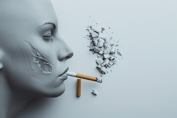 Woman exhaling colorful smoke a metaphorical depiction of the allure and risks associated with smoking